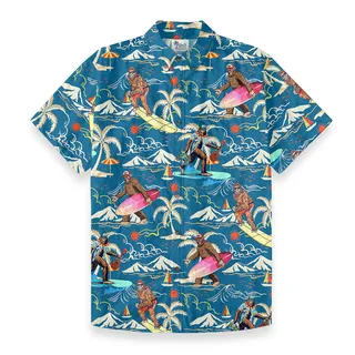 Tropical Surfing Bigfoot Cotton Button Down Shirt