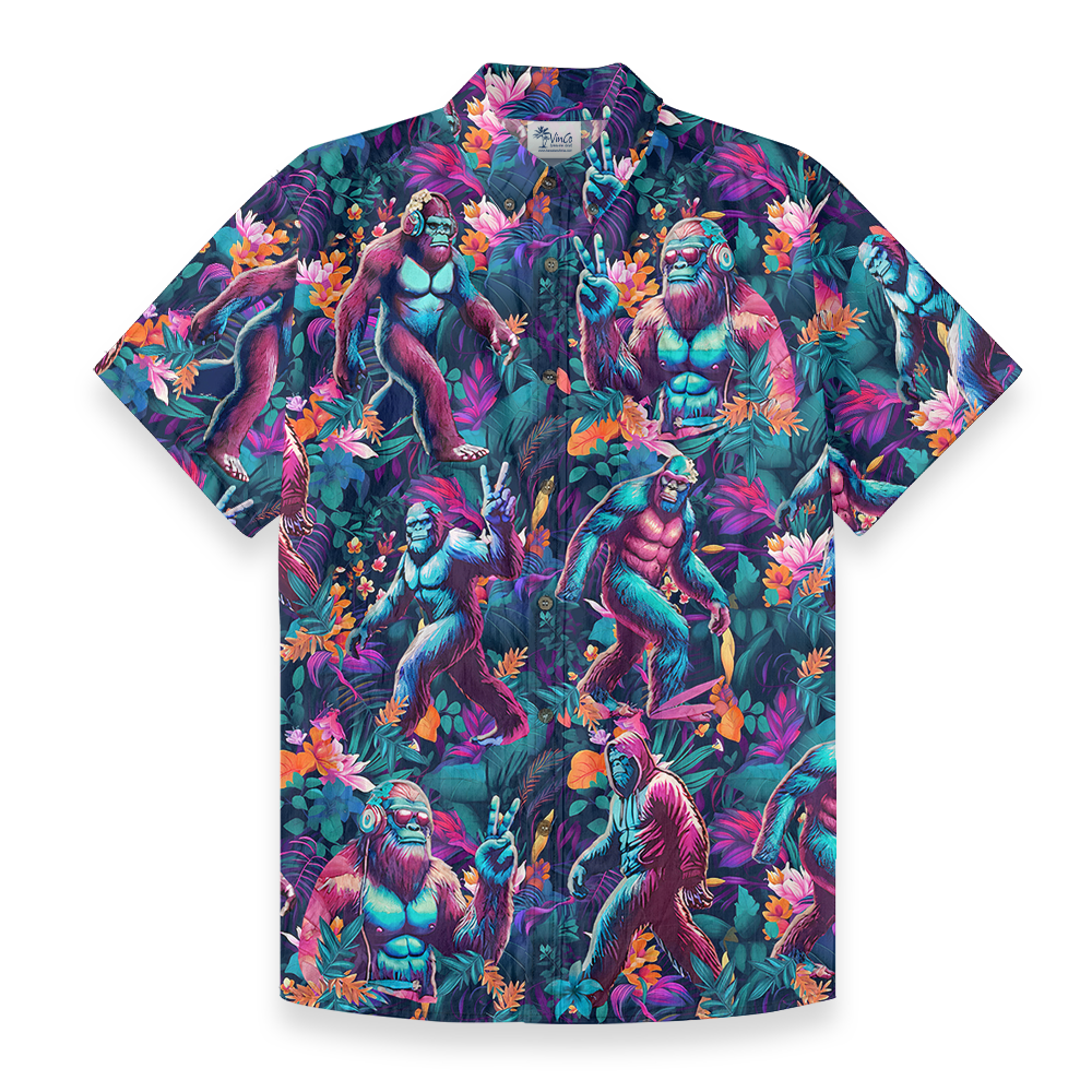 Tropical Bigfoot Cotton Button Down Shirt for Men - variant image 1
