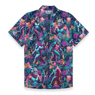 Tropical Bigfoot Cotton Button Down Shirt for Men