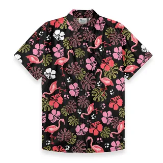 Floral Flamingo Button Down Shirt Cotton