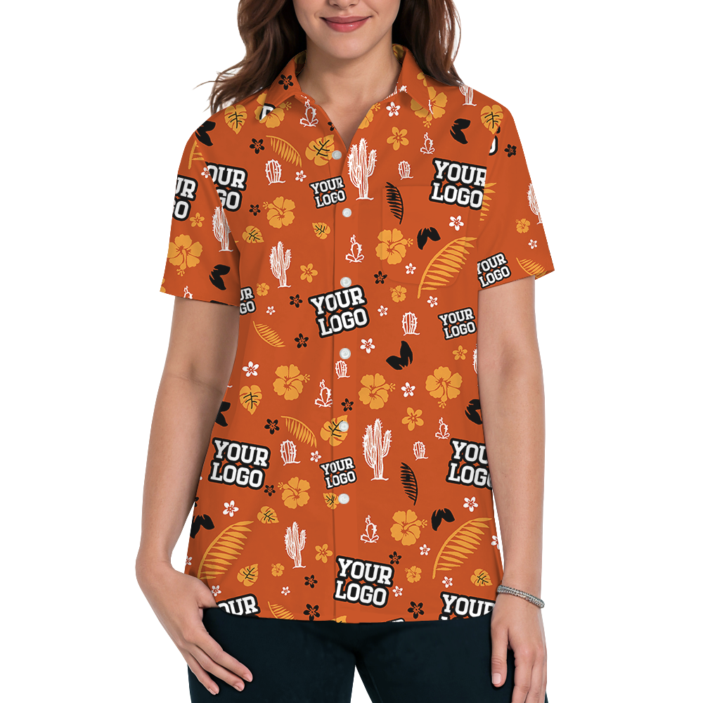 Custom Logo Orange Cactus Hawaiian Shirt For Group