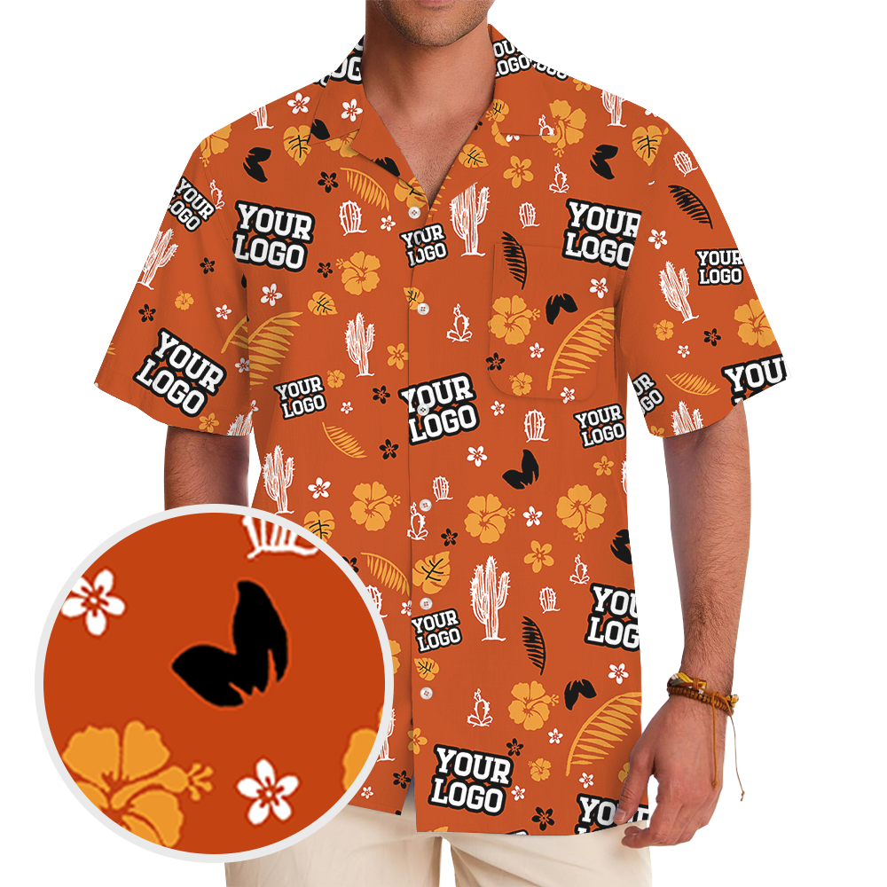 Custom Logo Orange Cactus Hawaiian Shirt For Group