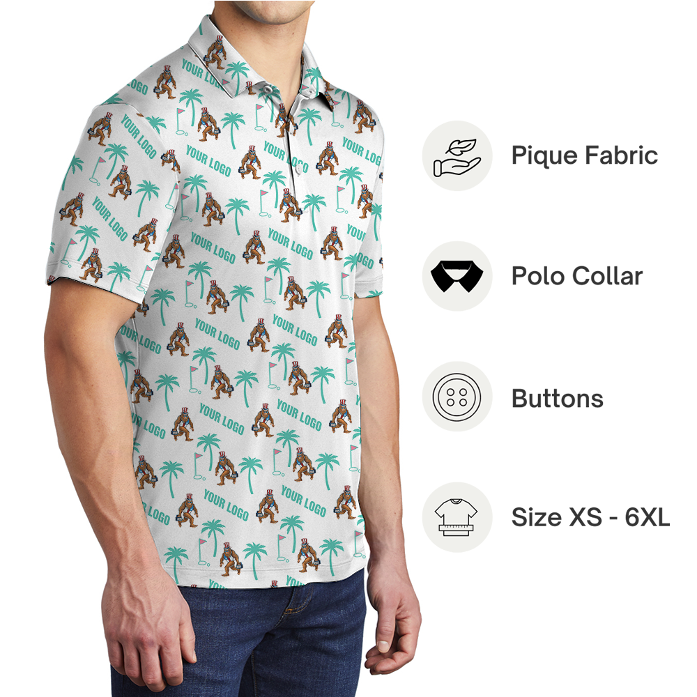 Custom Logo Golf Polo Shirt with Bigfoot and Palm Trees