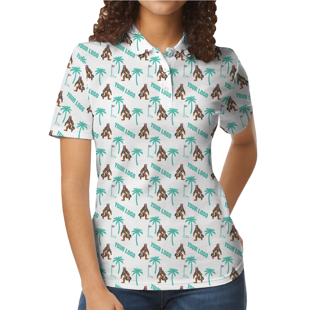 Custom Logo Golf Polo Shirt with Bigfoot and Palm Trees