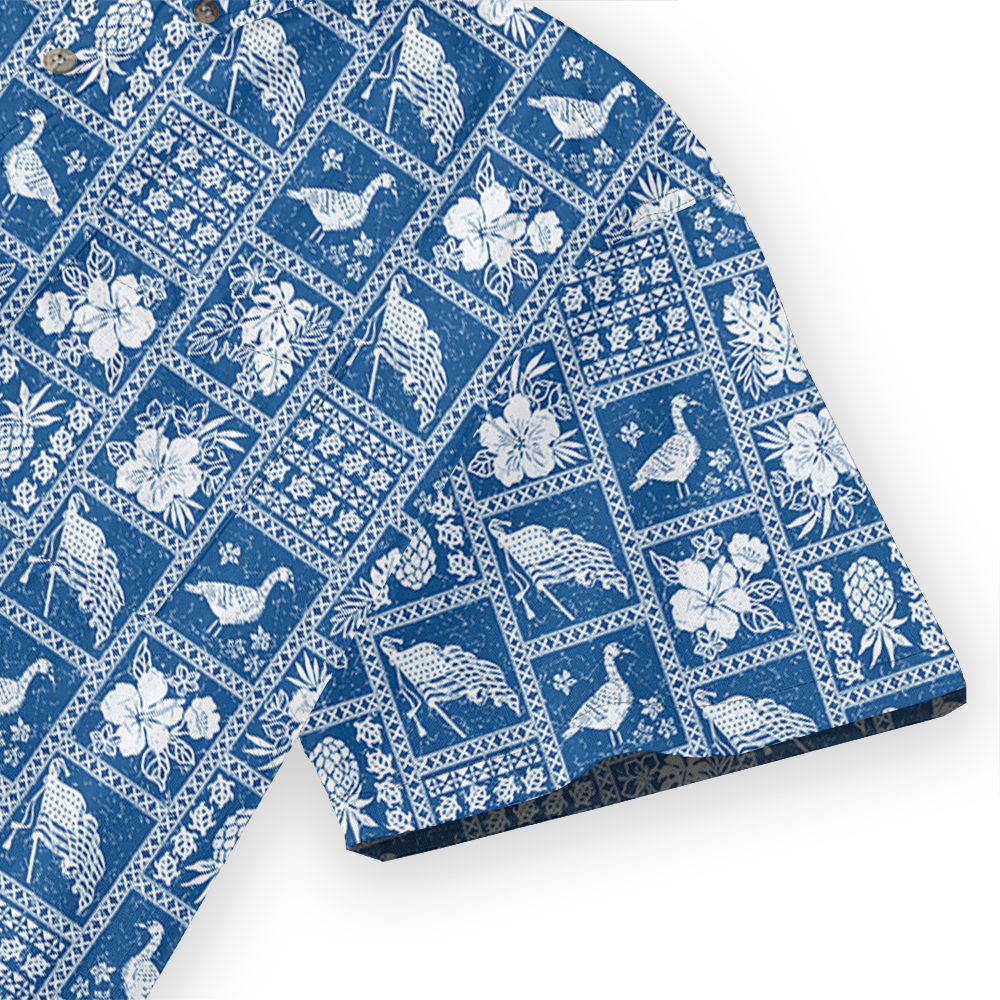 Blue Paradise Print Cotton Button Down Shirt