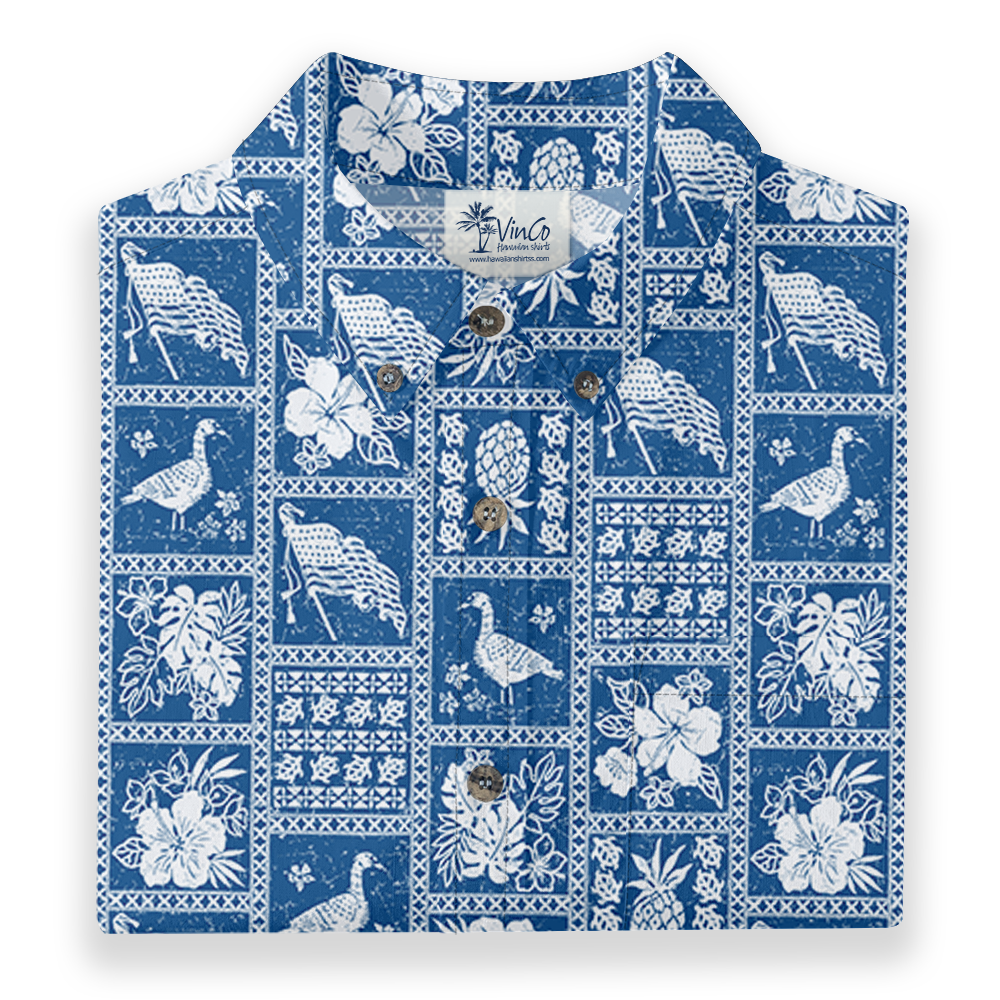 Blue Paradise Print Cotton Button Down Shirt