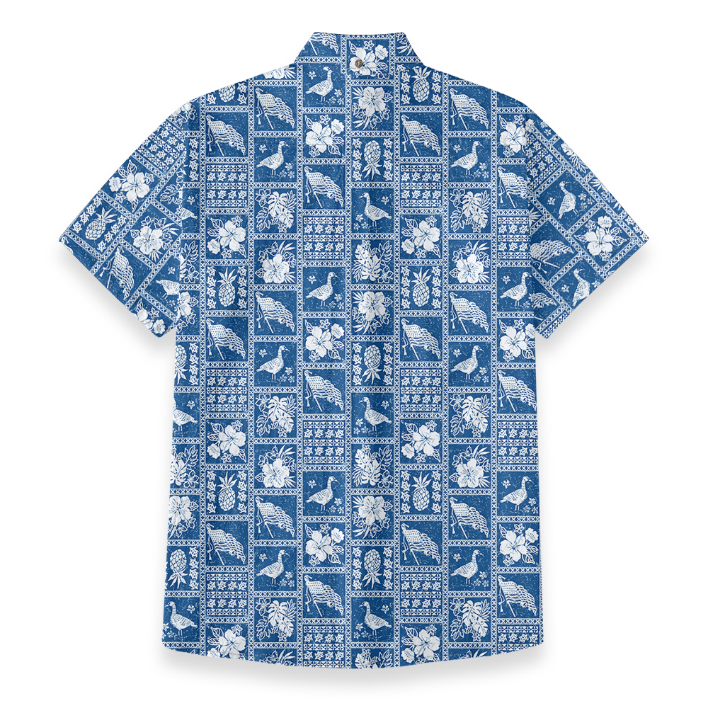 Blue Paradise Print Cotton Button Down Shirt