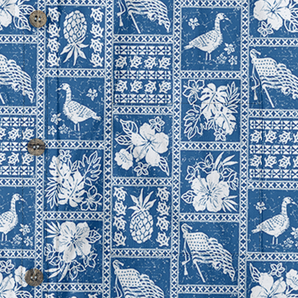 Blue Paradise Print Cotton Button Down Shirt