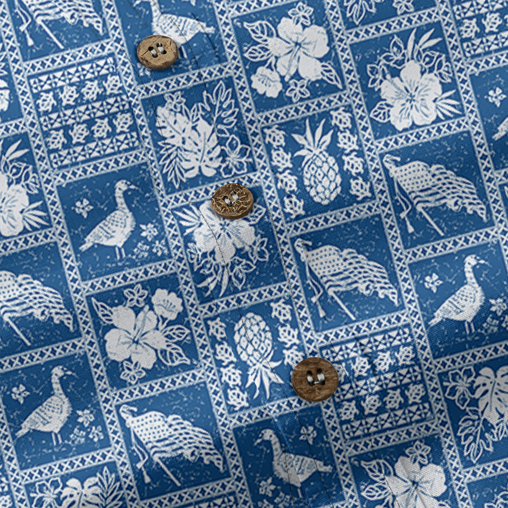 Blue Paradise Print Cotton Button Down Shirt