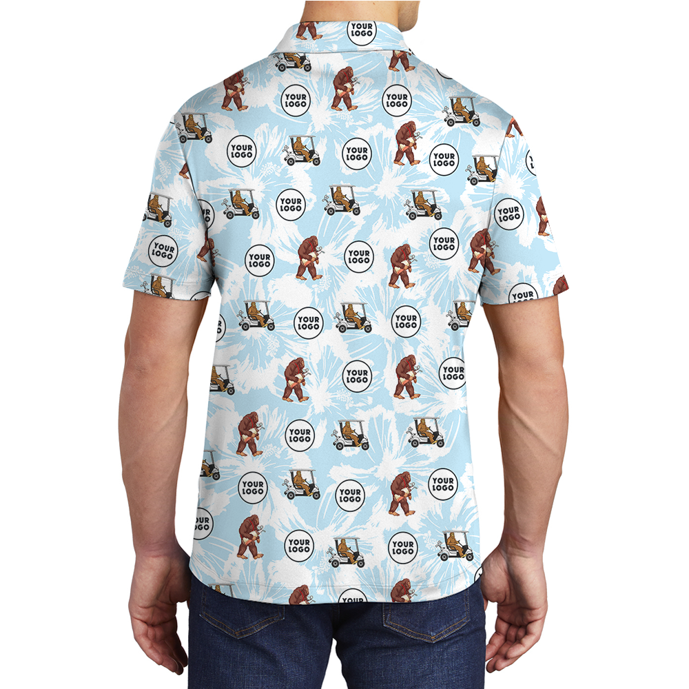 Bigfoot White And Blue Custom Logo Golf Polo