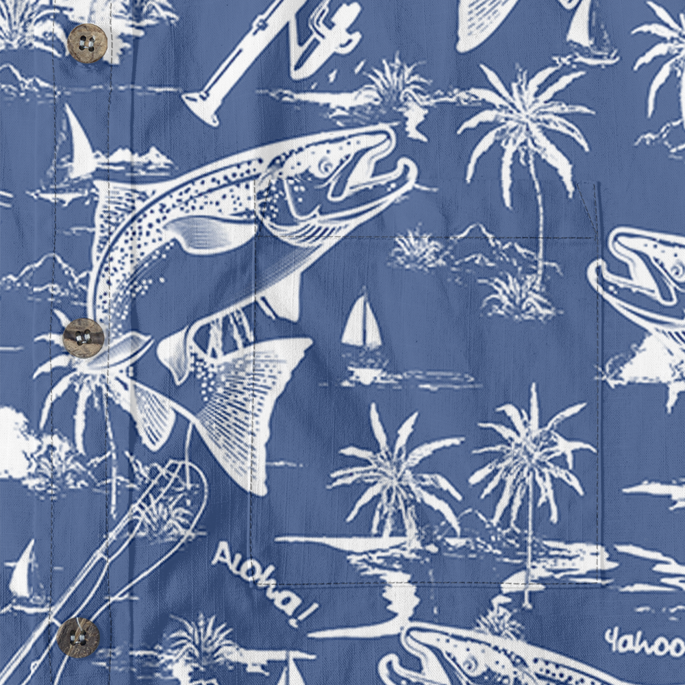 Blue Cotton Fishing Print Button Down Shirt