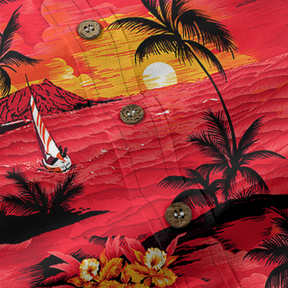 Tropical Sunset Paradise Button Down Cotton Shirt