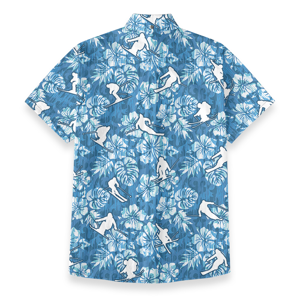 Skiing Cotton Button-Down Shirt with Tropical Print