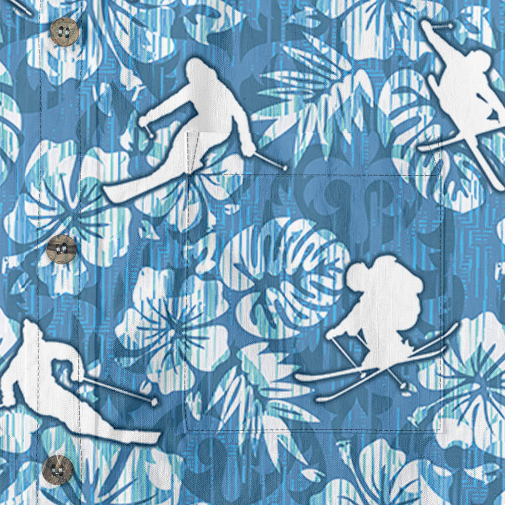 Skiing Cotton Button-Down Shirt with Tropical Print