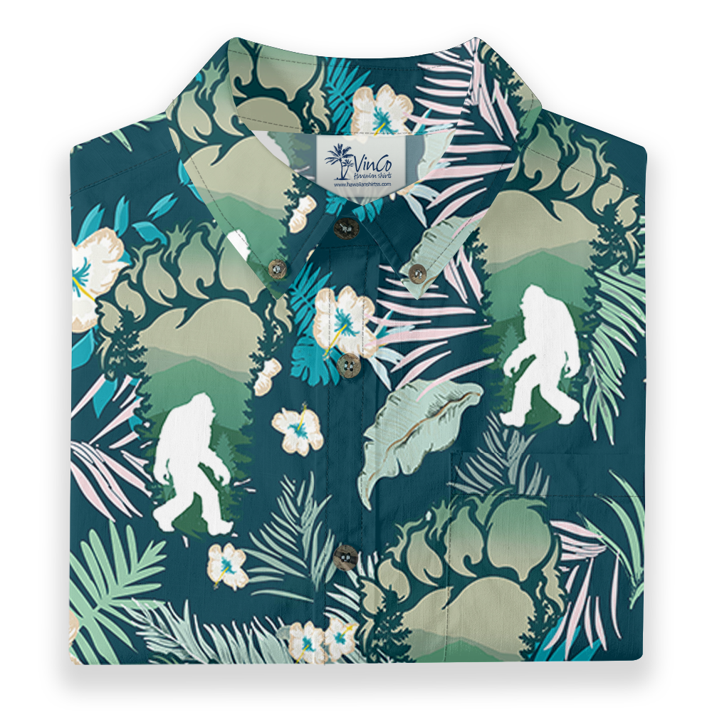 Vibrant Jungle Bigfoot Button Down Cotton Shirt