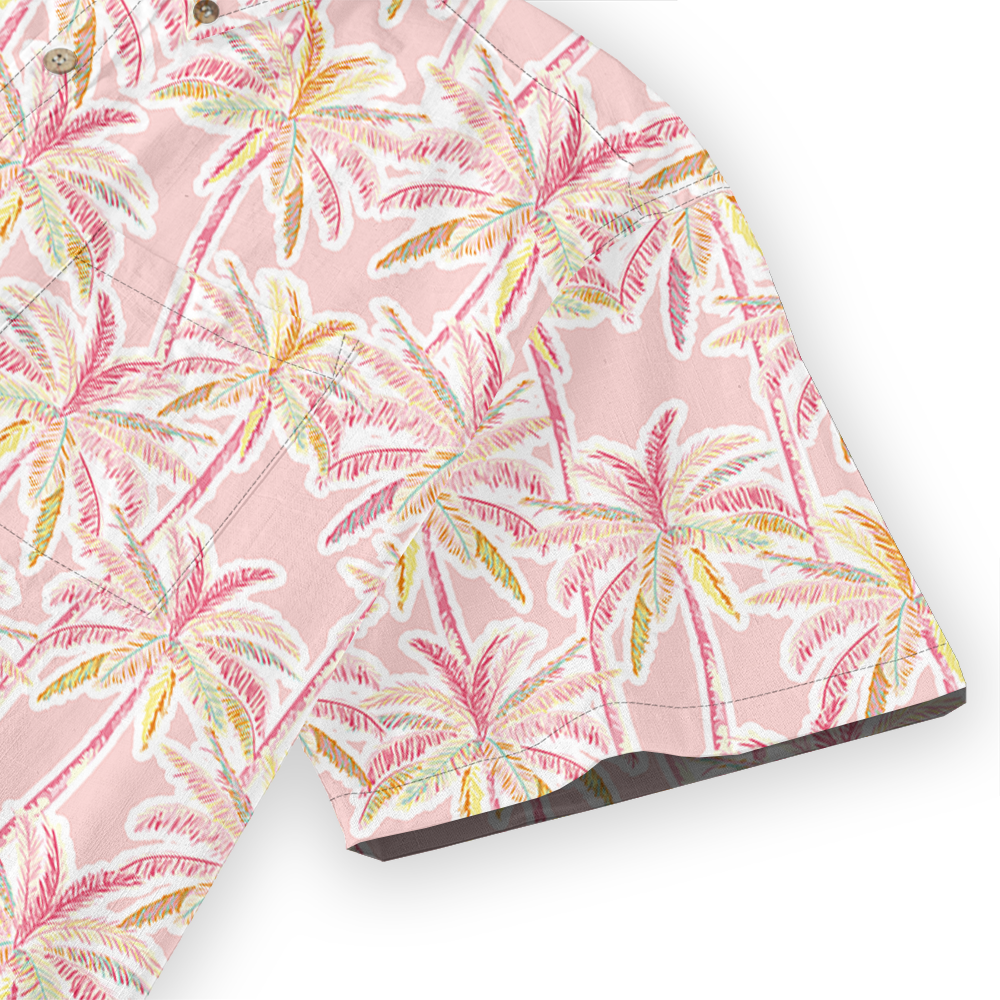 Pink Palm Paradise Button Down Cotton Shirt