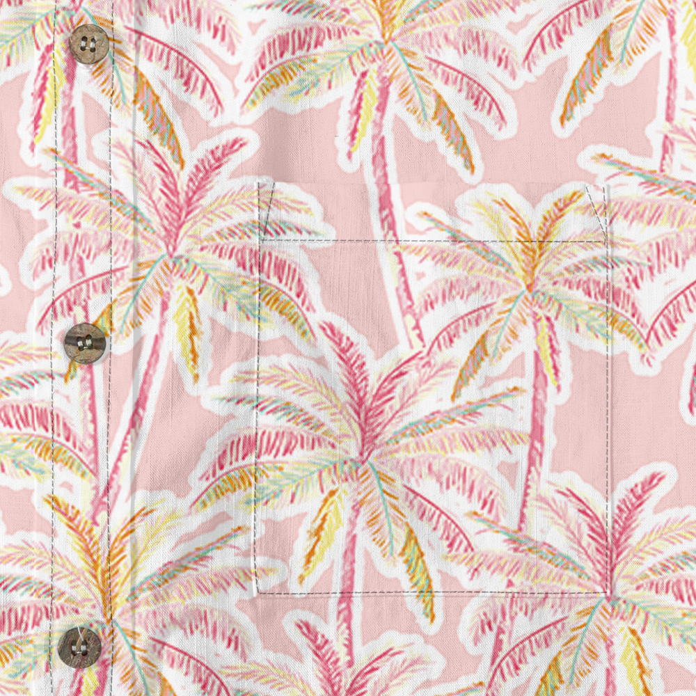 Pink Palm Paradise Button Down Cotton Shirt