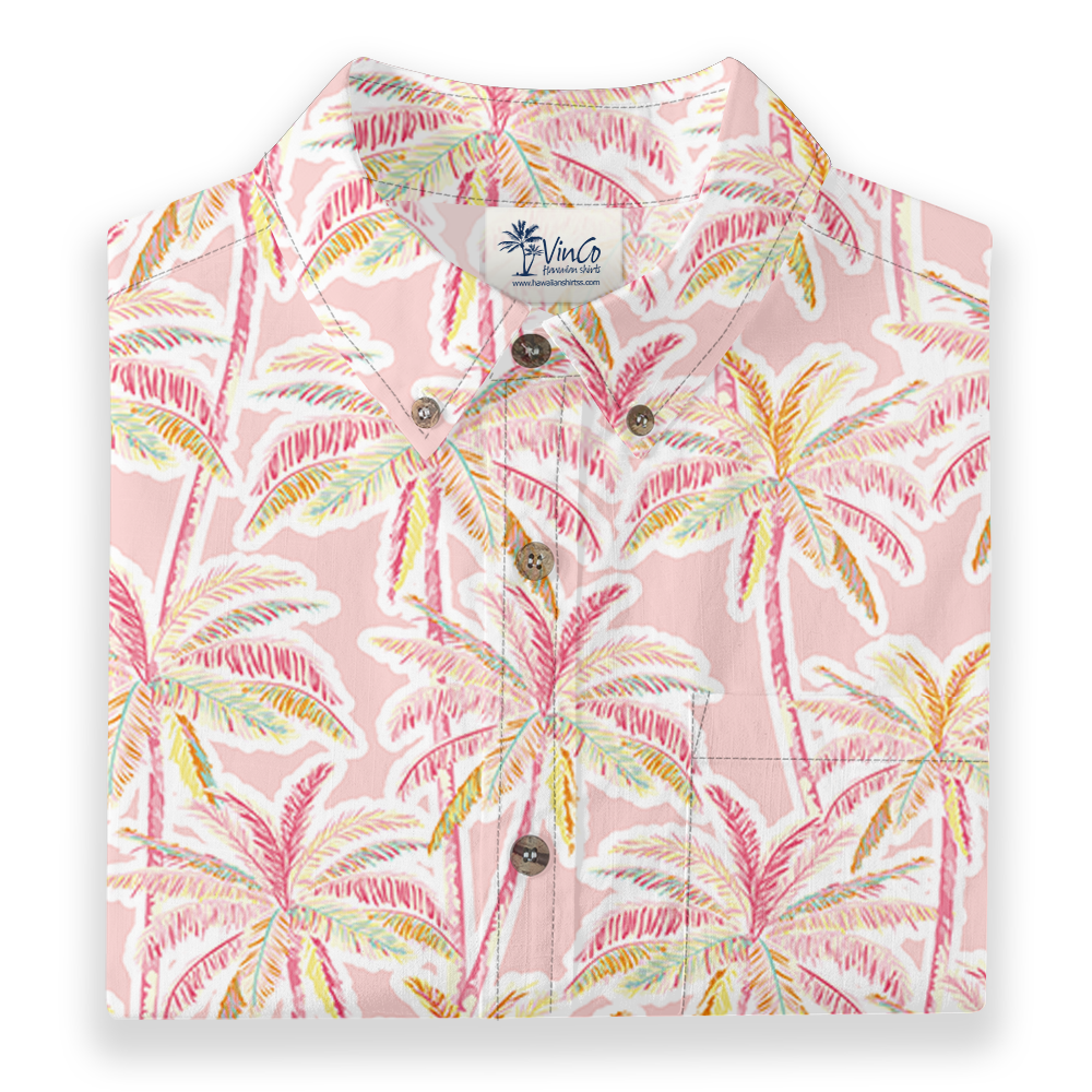 Pink Palm Paradise Button Down Cotton Shirt