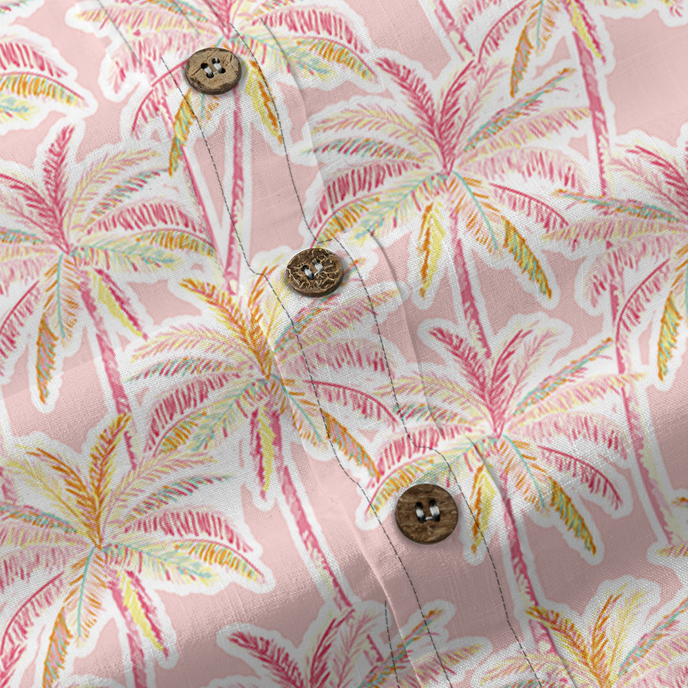 Pink Palm Paradise Button Down Cotton Shirt