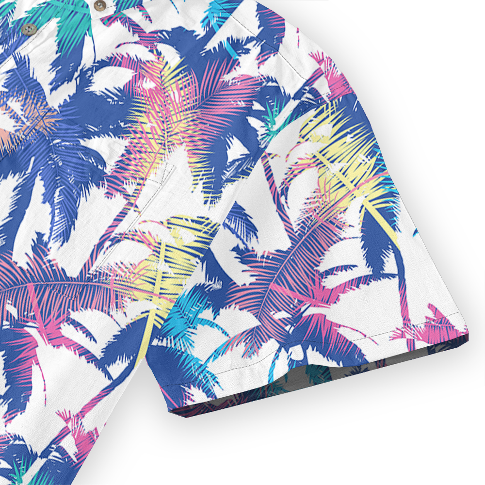 Colorful Palm Leaf Button Down Cotton Shirt for Men