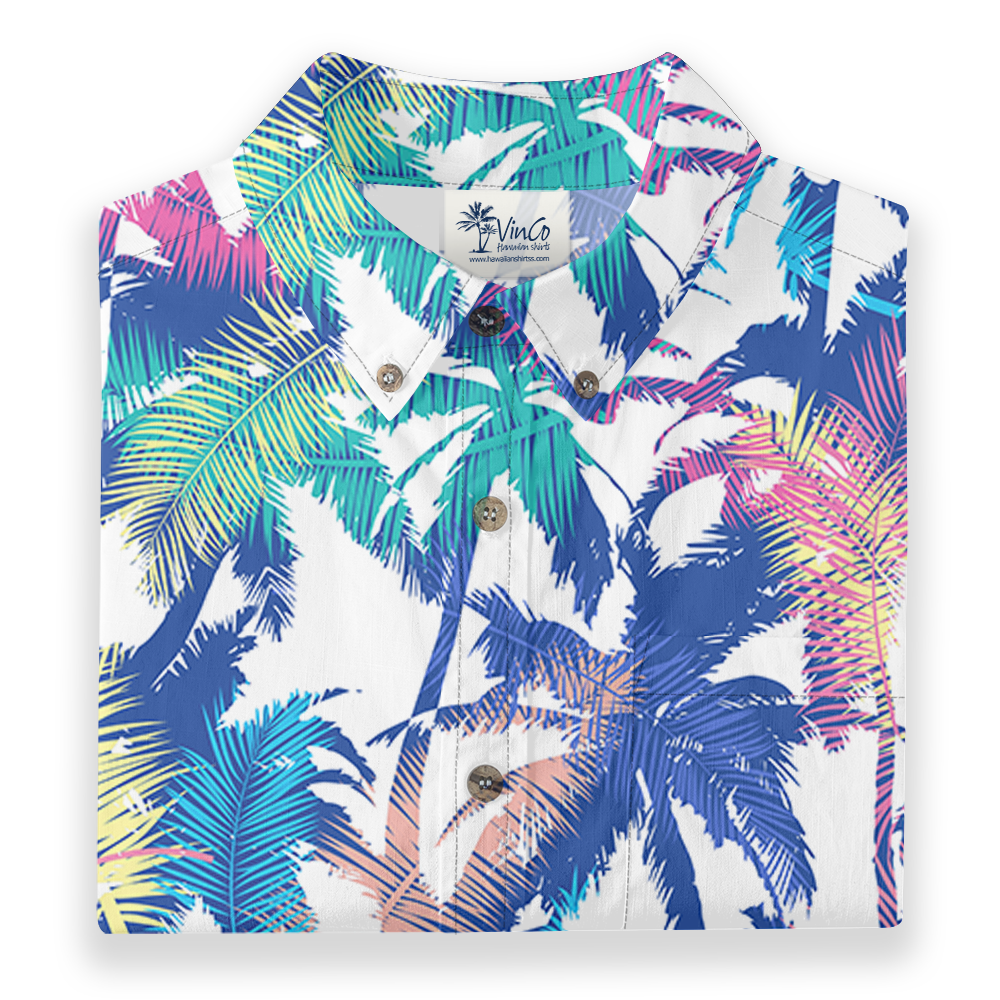 Colorful Palm Leaf Button Down Cotton Shirt for Men