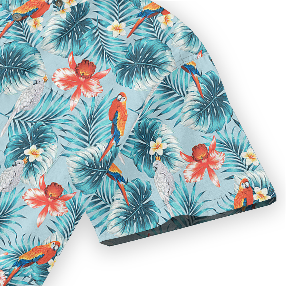 Men's Cotton Button Down Shirt with Tropical Birds