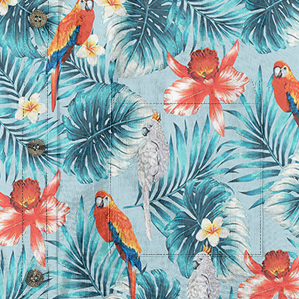 Men's Cotton Button Down Shirt with Tropical Birds