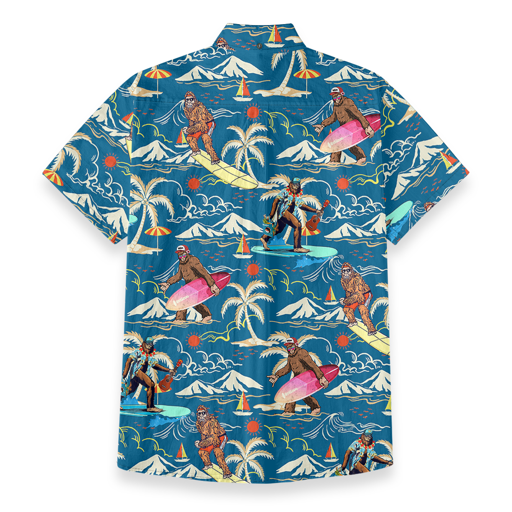 Tropical Surfing Bigfoot Cotton Button Down Shirt