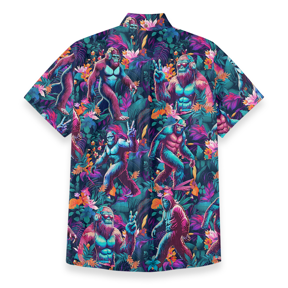 Tropical Bigfoot Cotton Button Down Shirt for Men