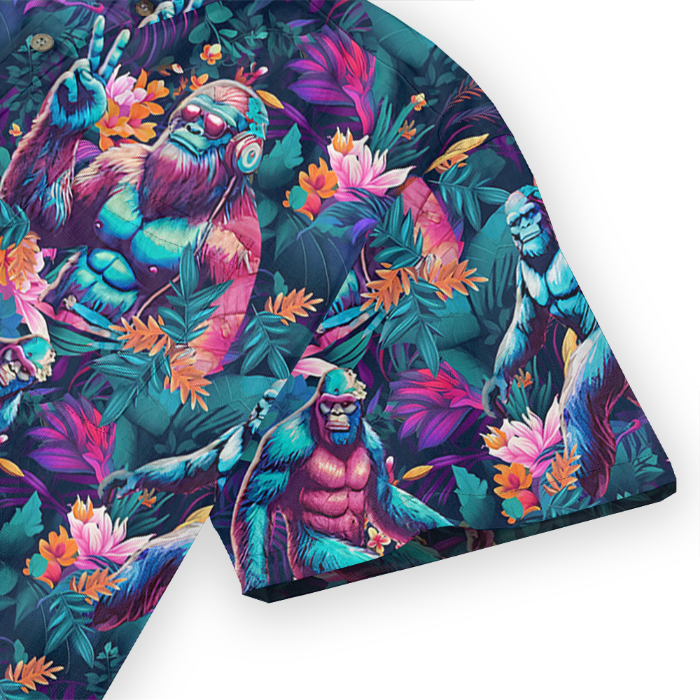 Tropical Bigfoot Cotton Button Down Shirt for Men