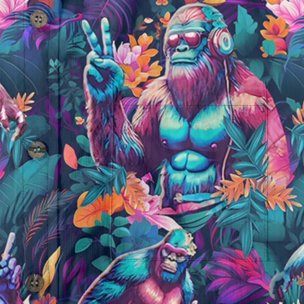 Tropical Bigfoot Cotton Button Down Shirt for Men