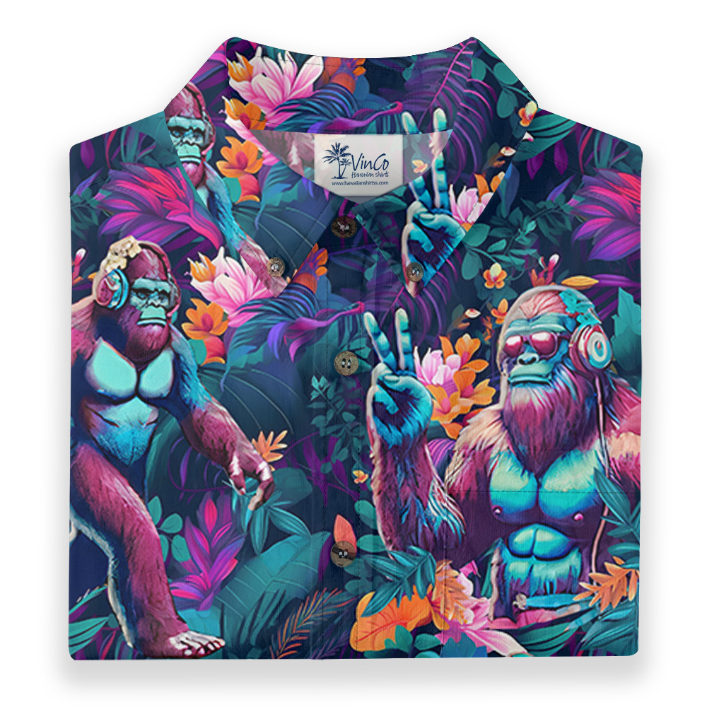 Tropical Bigfoot Cotton Button Down Shirt for Men