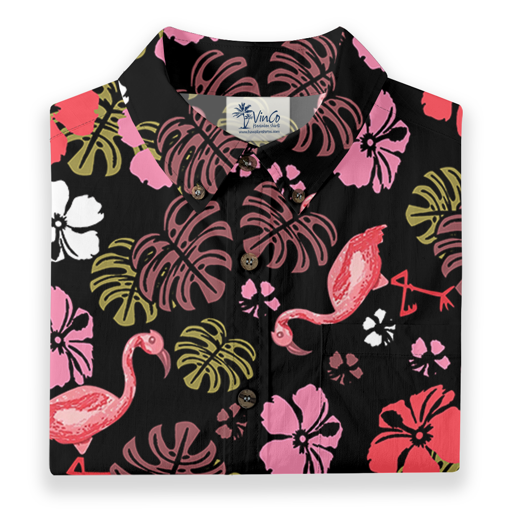 Floral Flamingo Button Down Shirt Cotton