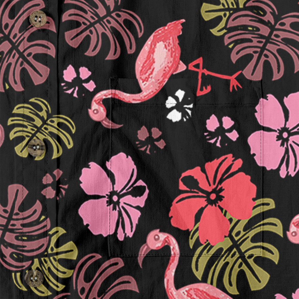 Floral Flamingo Button Down Shirt Cotton