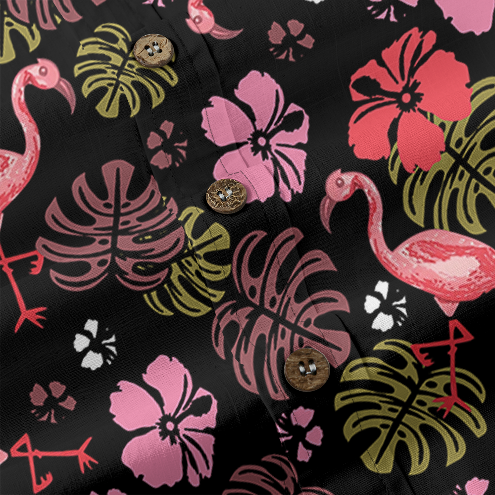 Floral Flamingo Button Down Shirt Cotton