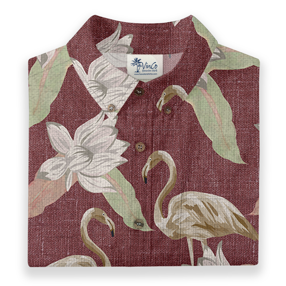 Vintage Flamingo Button Down Cotton Hawaiian Shirt