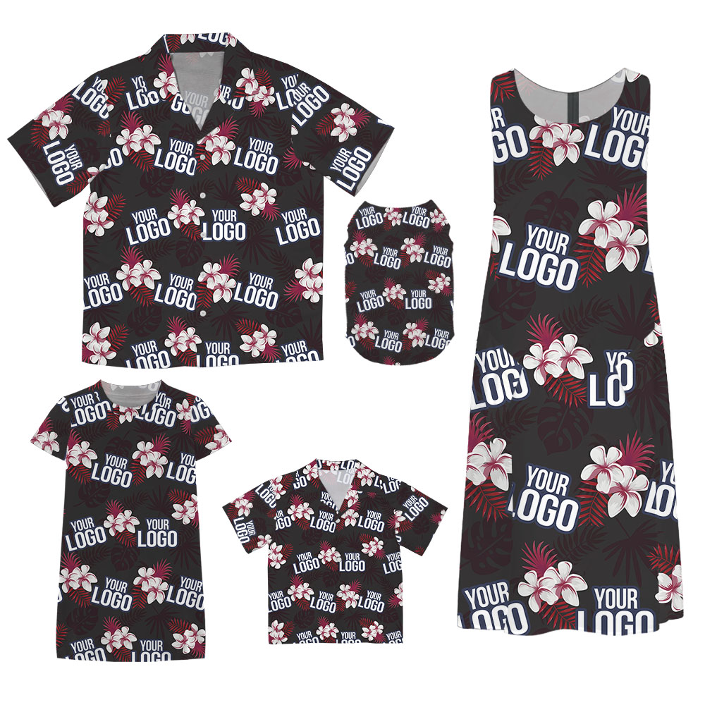 Floral Black Matching Hawaiian Family Outfits With Logo