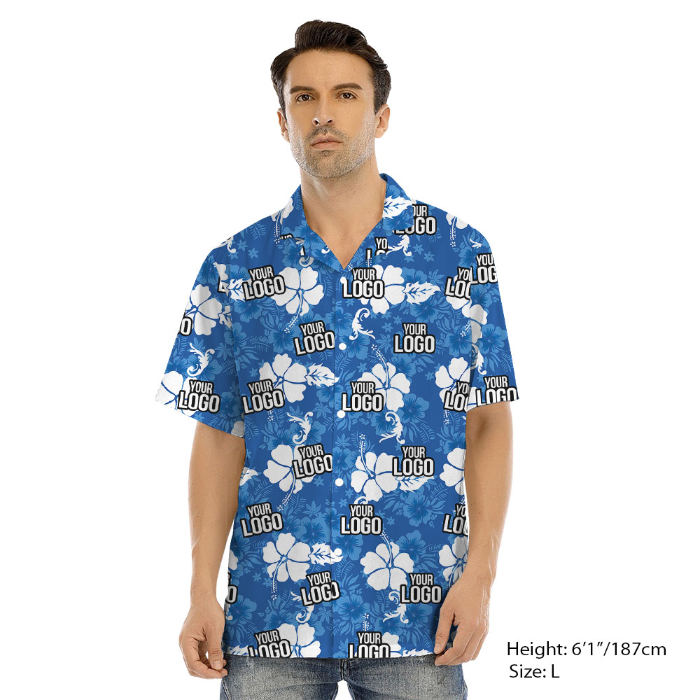 Customizable Matching Family Hawaiian Outfit Blue With Logo