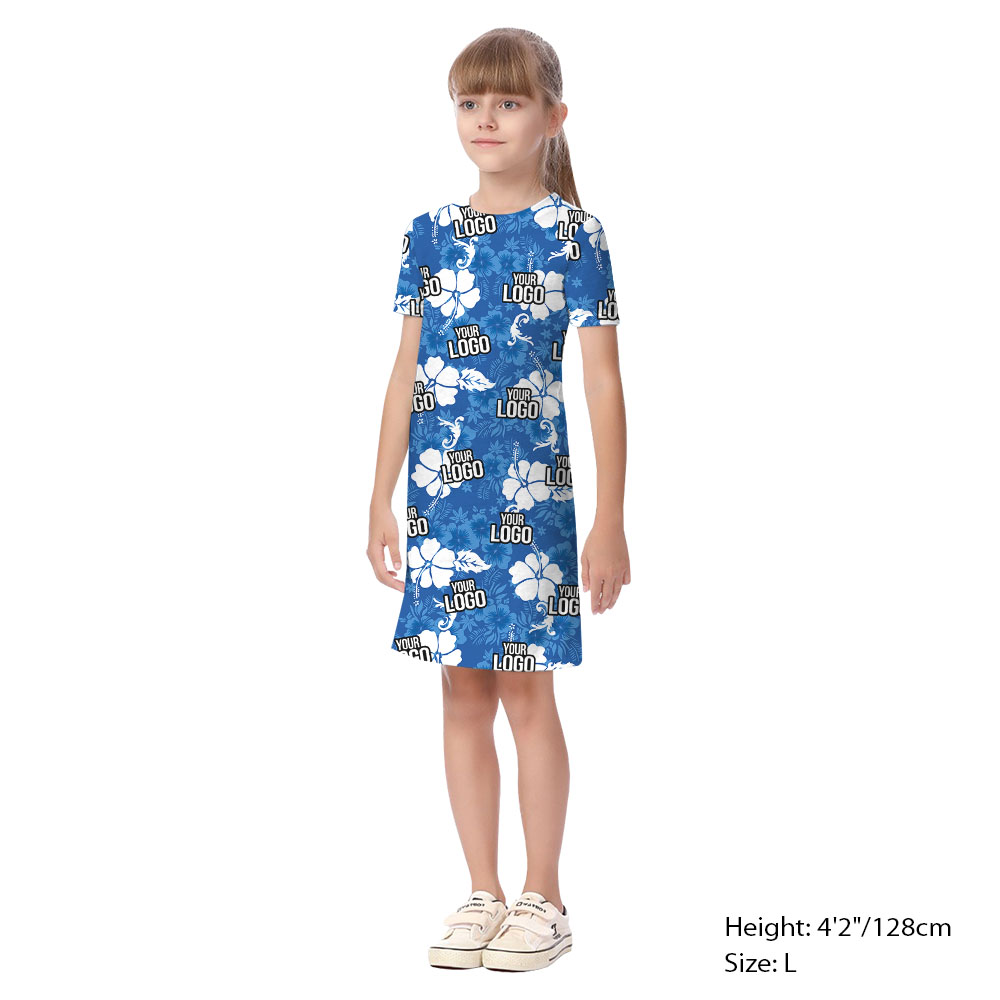 Customizable Matching Family Hawaiian Outfit Blue With Logo