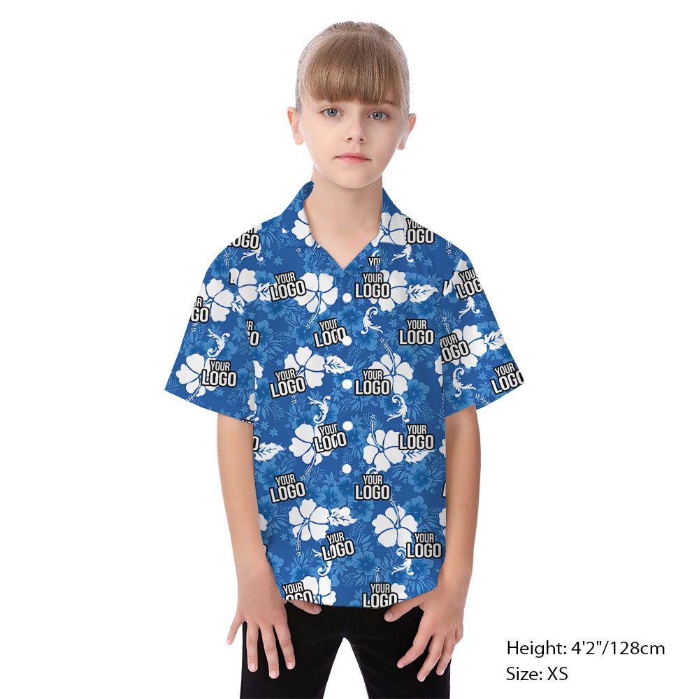 Customizable Matching Family Hawaiian Outfit Blue With Logo