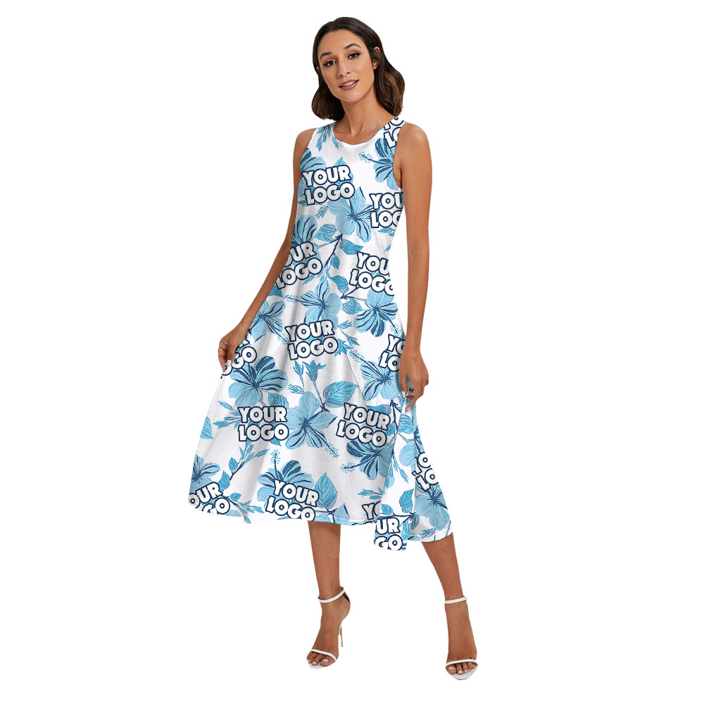 White And Blue Matching Family Hawaiian Shirt With Logo