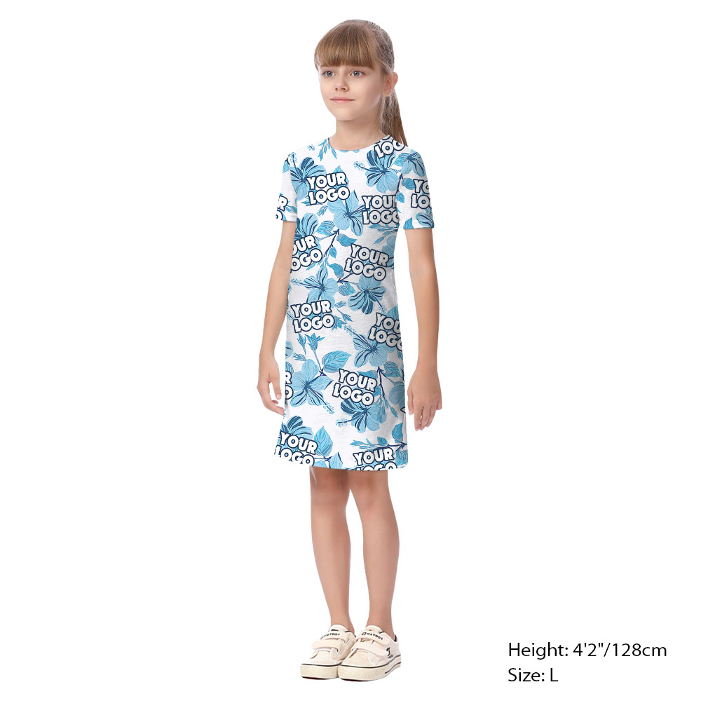 White And Blue Matching Family Hawaiian Shirt With Logo