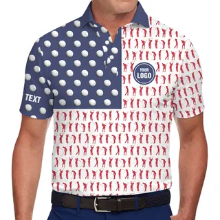 Custom Logo Golf Polo Shirt American Flag