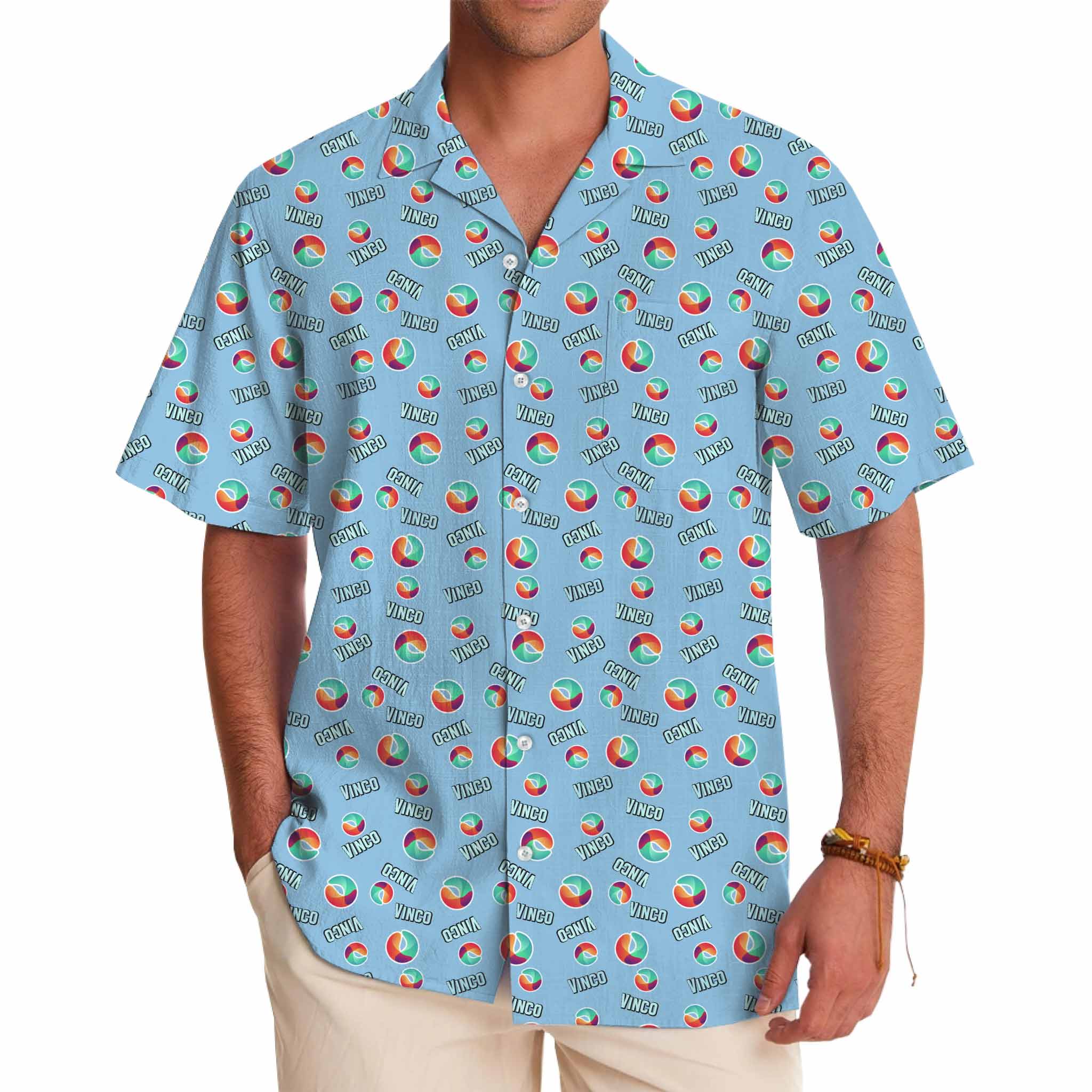 Blue Custom Logo and Name Hawaiian Shirts with Live Preview - variant image 1