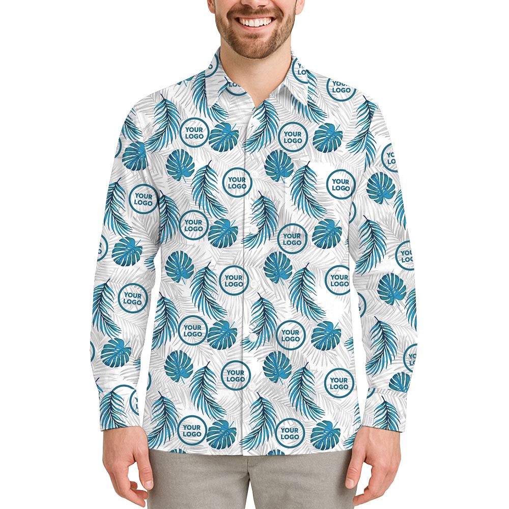 Custom Long Sleeve Hawaiian Shirt - Tropical Fern Pattern with New Live Preview - variant image 1