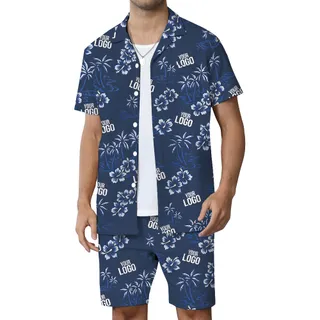 [Multiple Logos] Custom Navy Blue Hawaiian Set With Ultimate Live Preview