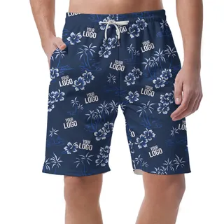[Multiple Logos] Custom Navy Blue Hawaiian Shorts For Men With New Live Preview