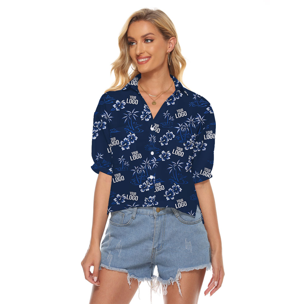 [Multiple Logos] Custom Woman Navy Crop Top Hawaiian Shirt With New Live Preview - variant image 1