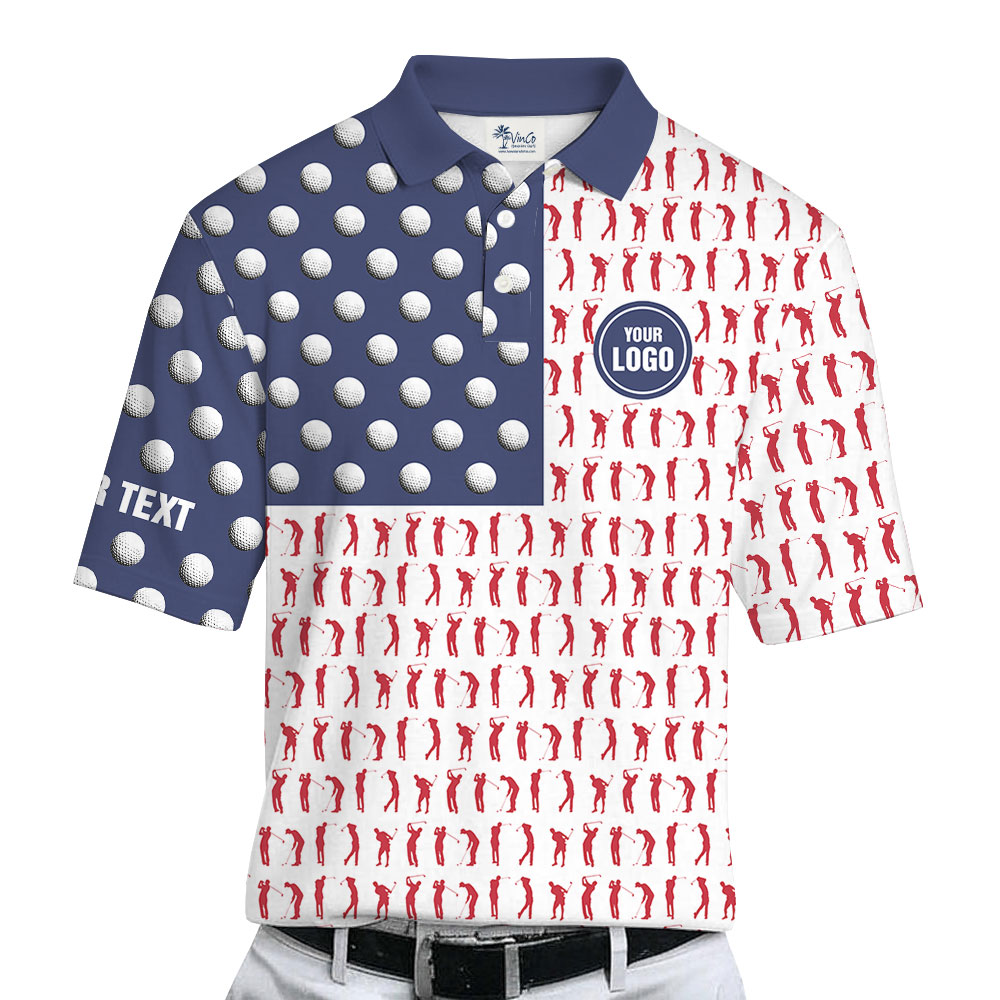 Custom Logo Golf Polo Shirt American Flag