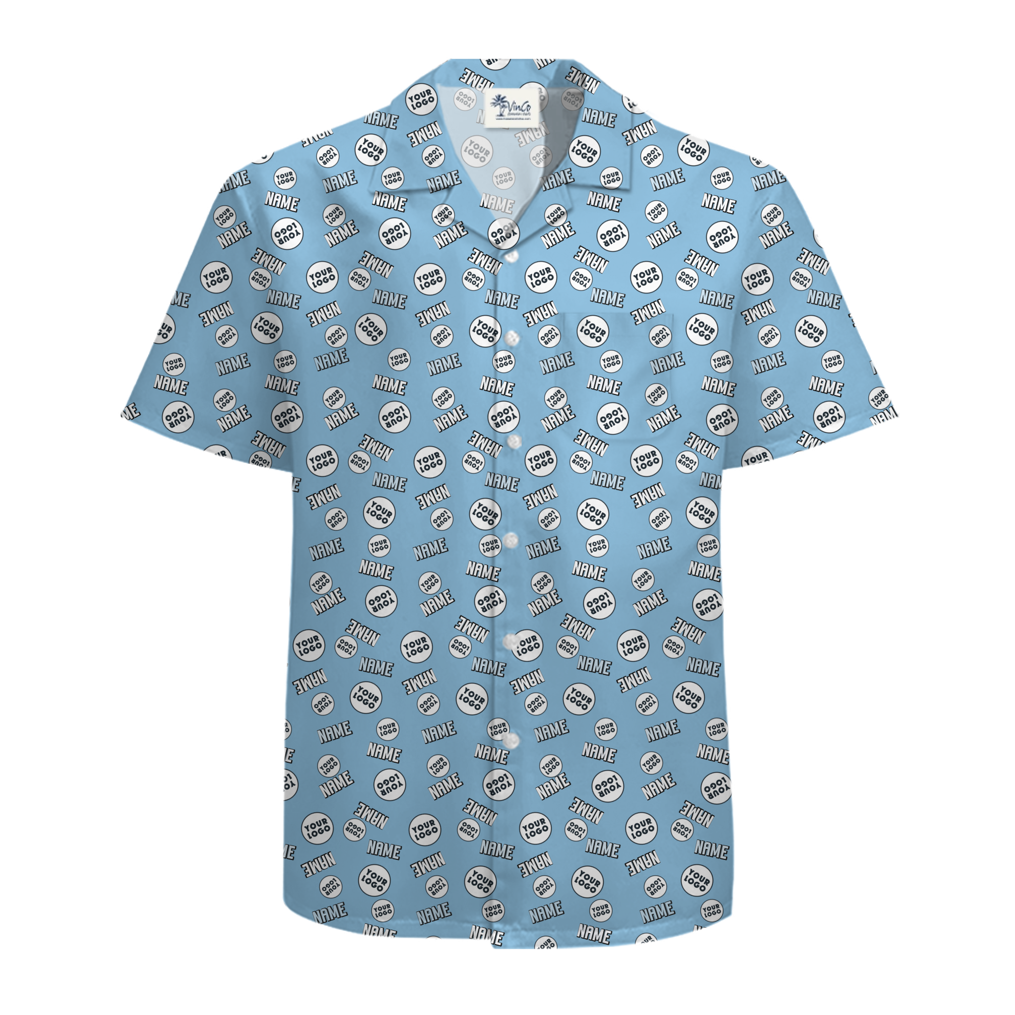 Blue Custom Logo and Name Hawaiian Shirts with Live Preview